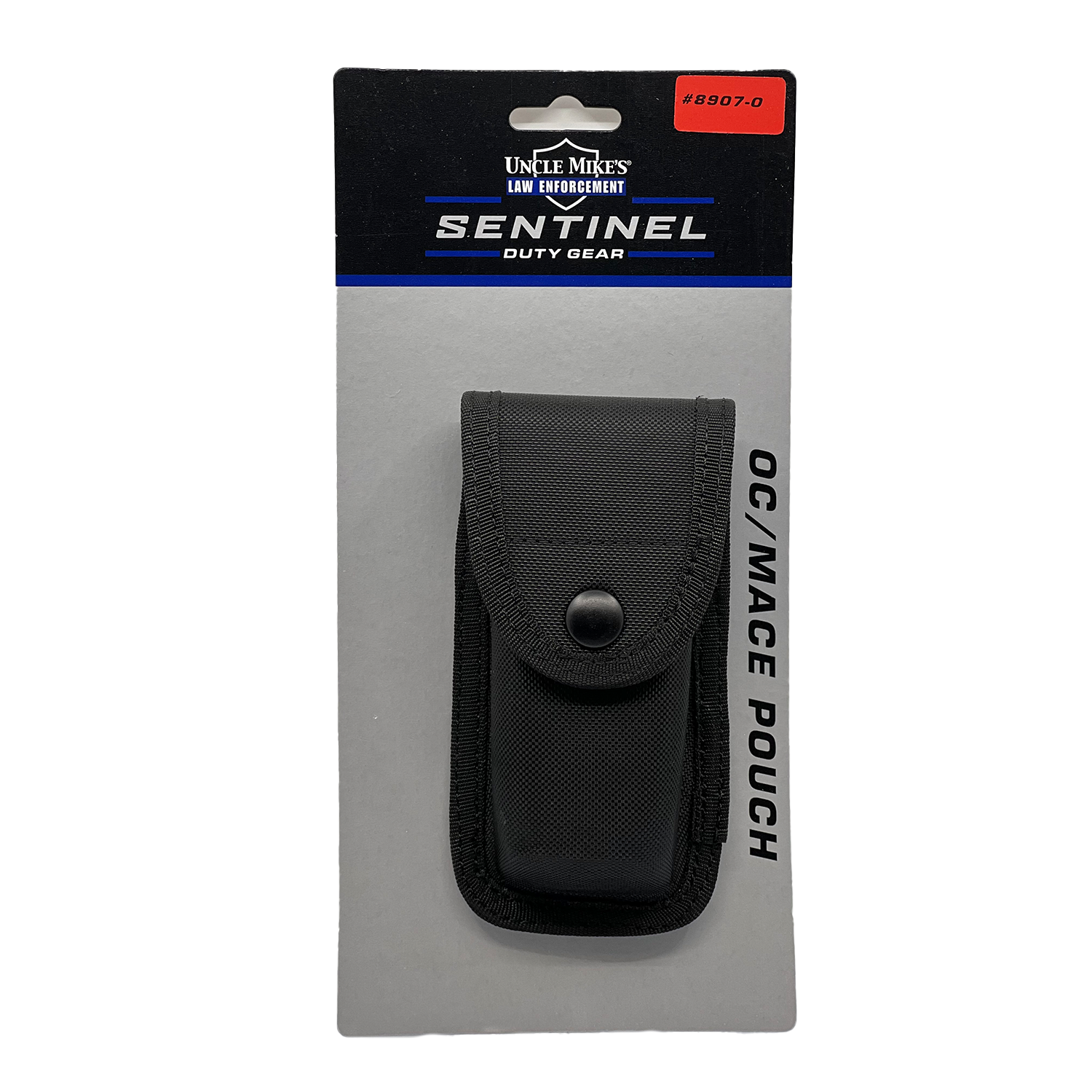 Heavy Duty Nylon Pepper Spray Holster – durable ballistic nylon holster with a secure Velcro flap and steel belt clip, designed to fit 1.5 to 2 oz pepper spray canisters for quick and reliable access, in white background.