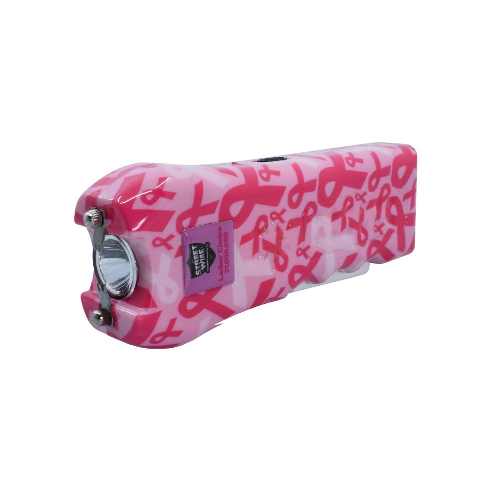 Ladies Choice 21,000,000 Stun Gun - compact and stylish self-defense device designed specifically for women, combining high voltage power with a bright flashlight, in white background.