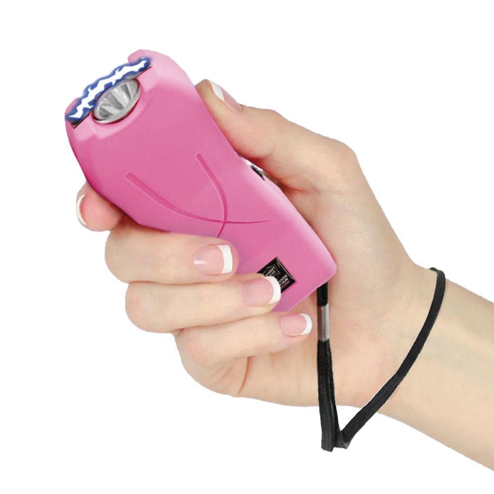 Someone holding Life Guard 16,500,000 Stun Gun – compact and powerful self-defense device designed for ease of use and reliable protection in critical situations, in white background.