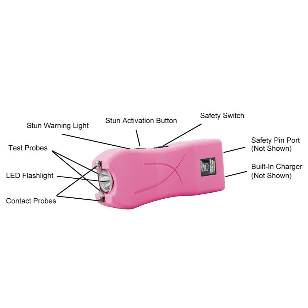 Features of Life Guard 16,500,000 Stun Gun – compact and powerful self-defense device designed for ease of use and reliable protection in critical situations, in white background.