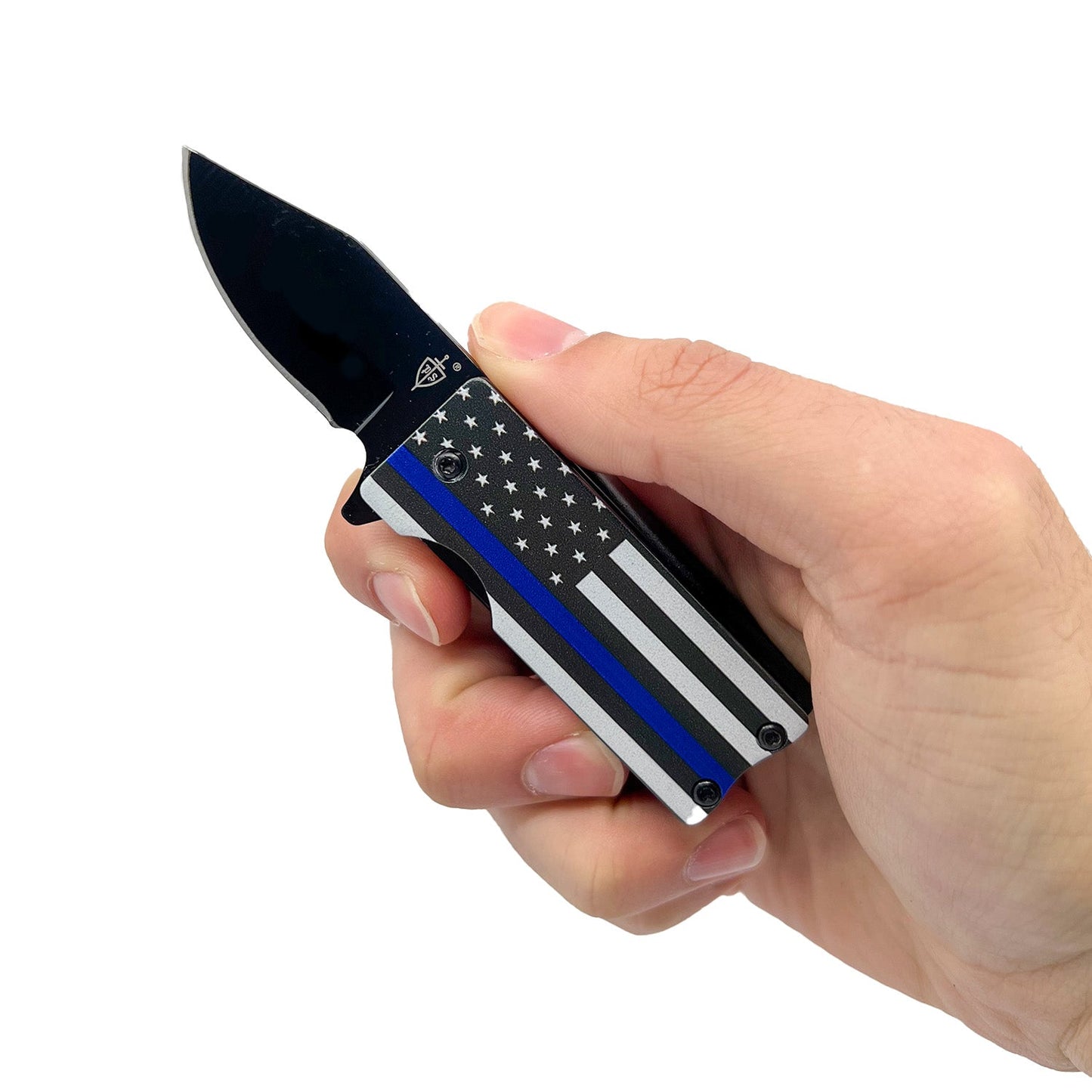 Someone holding Lighter Holder Spring-Assisted Pocket Knife – compact tool combining a lighter holder and a spring-assisted folding knife with liner-lock and pocket clip, ideal for everyday carry, in white background.