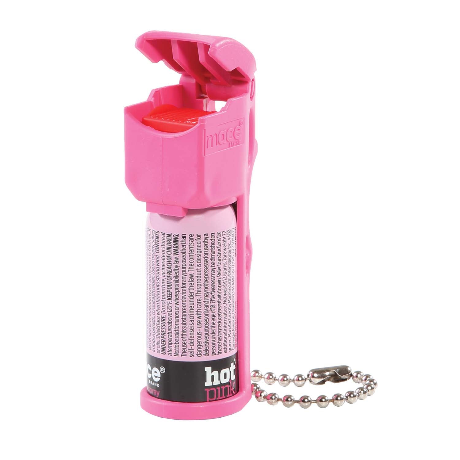 Mace Pocket Model Stream Pepper Spray – compact self-defense spray with a focused stream pattern delivering up to 10 ft of range, flip-top safety cap, finger-grip design, and UV dye for attacker identification, in white background.