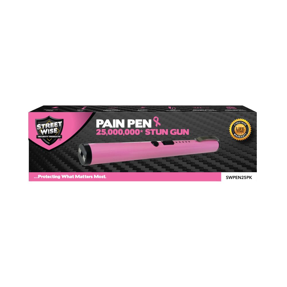 Pain Pen 25,000,000 Stun Gun product box in white background.