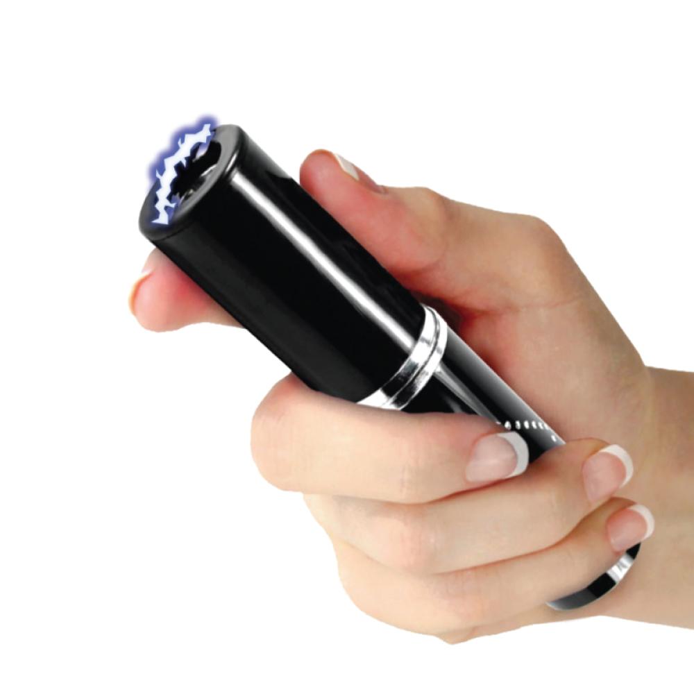 Perfume Protector 17,000,000 Stun Gun - discreet self-defense tool in a perfume-style design with built-in safety switch, in white background.