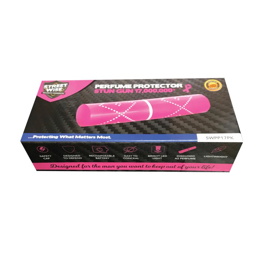 Perfume Protector 17,000,000 Stun Gun product box, in white background.