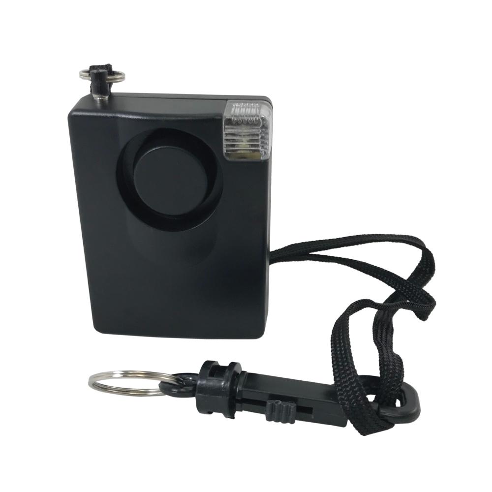 Compact personal door alarm with built-in LED light, ideal for home or travel security, in white background.