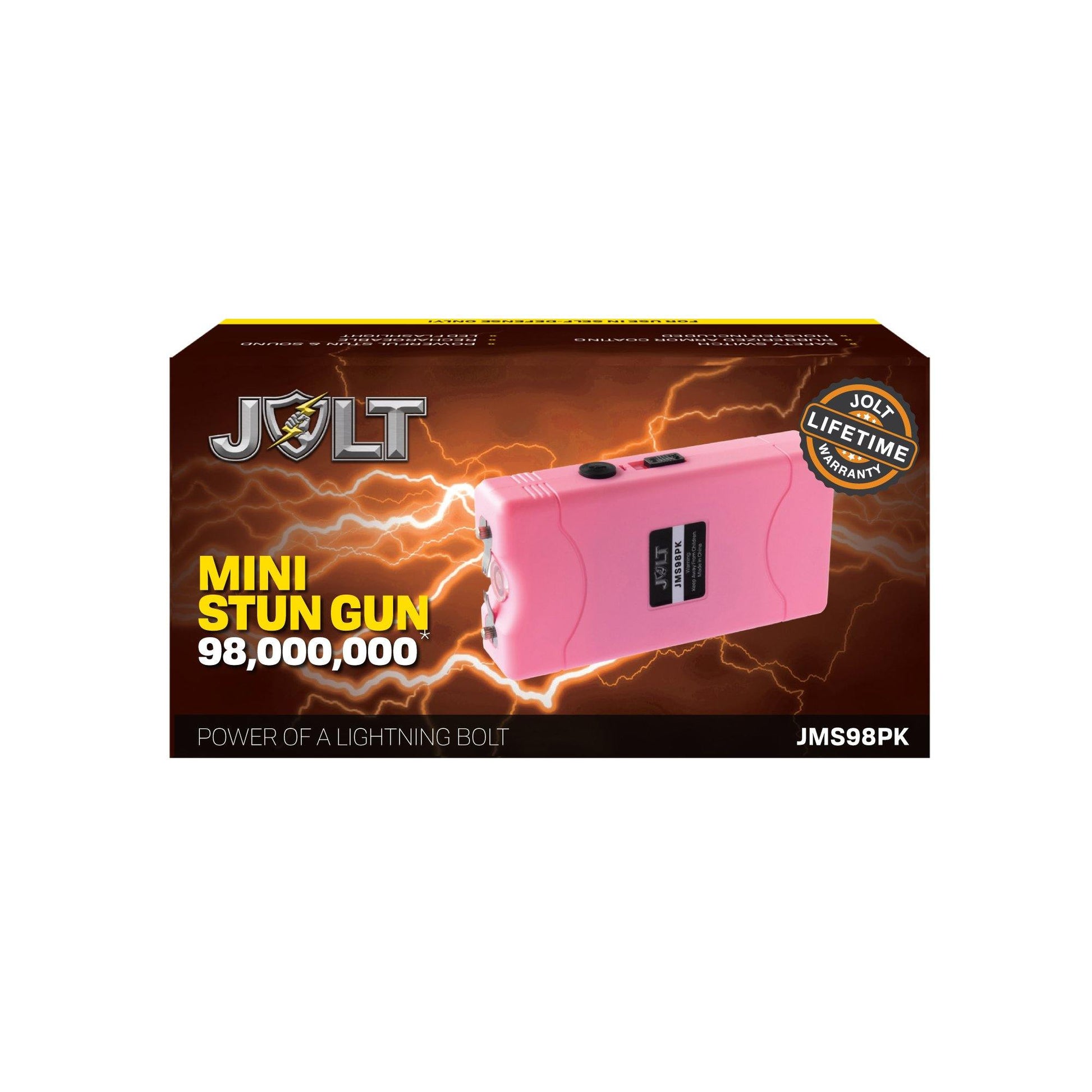 Product box for Mini 68,000,000 Stun Gun – ultra-compact and powerful stun device designed for easy concealment and effective personal defense, in white background.