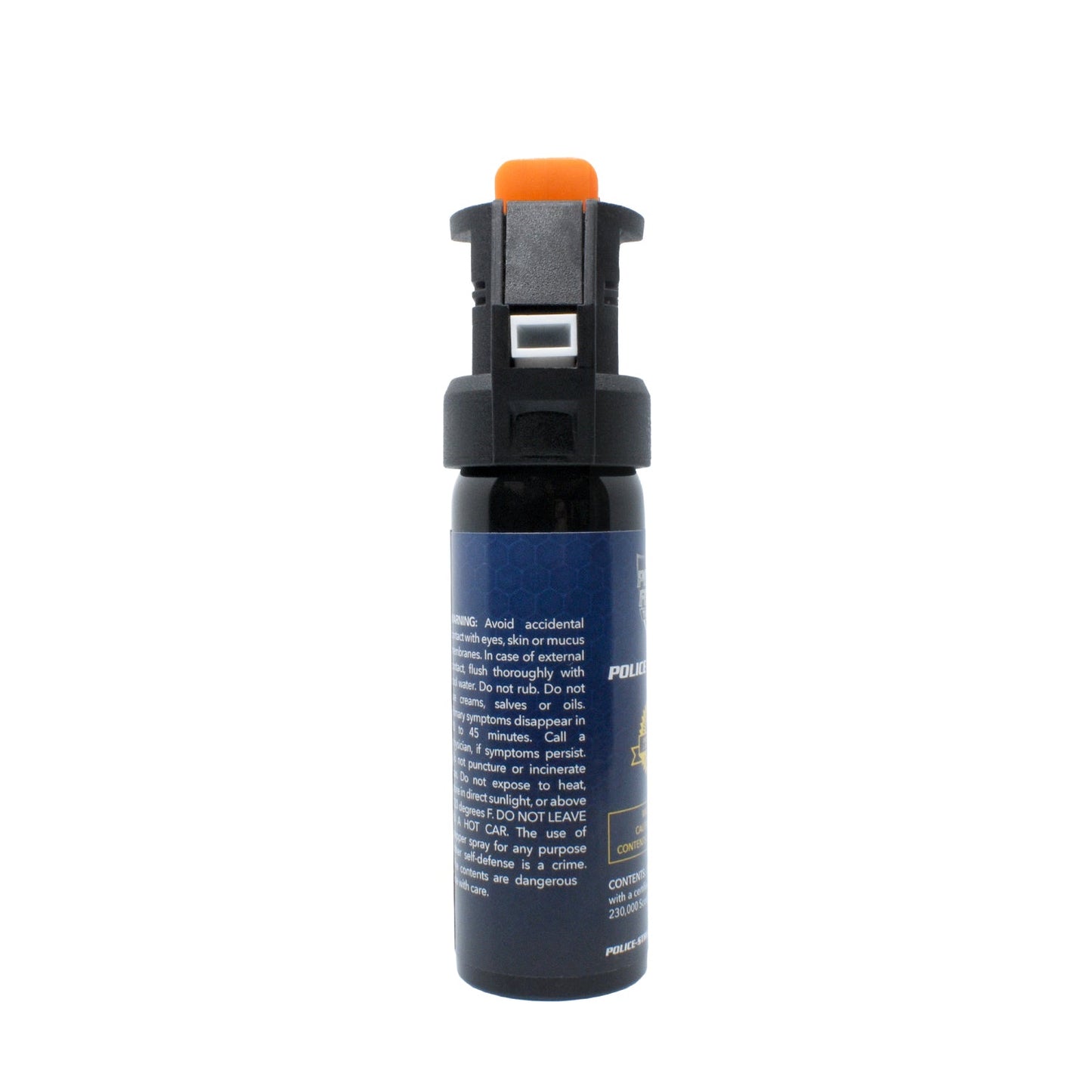 Police Force 23 Fogger Pepper Spray Fire Master – high-capacity pepper spray canister with a fogger delivery system and Fire Master actuator for rapid, wide-area defense, in white background.