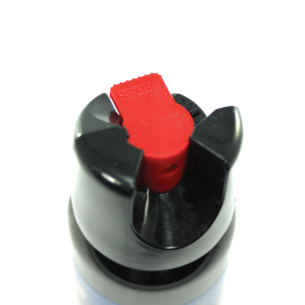 Police Force 23 Stream Pepper Spray with Twist Lock – compact self-defense spray featuring a twist-lock safety mechanism and a focused stream delivery for precise targeting and reduced blowback, in white background.