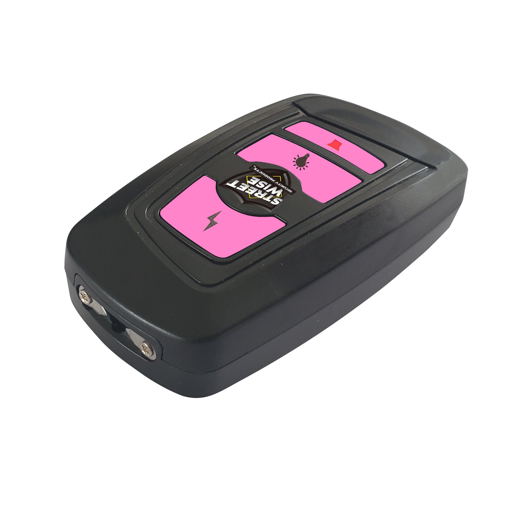 Razoer 23,000,000 Stun Gun - sleek and powerful self-defense tool with a slim design, combining high voltage output with easy protability, in white background.