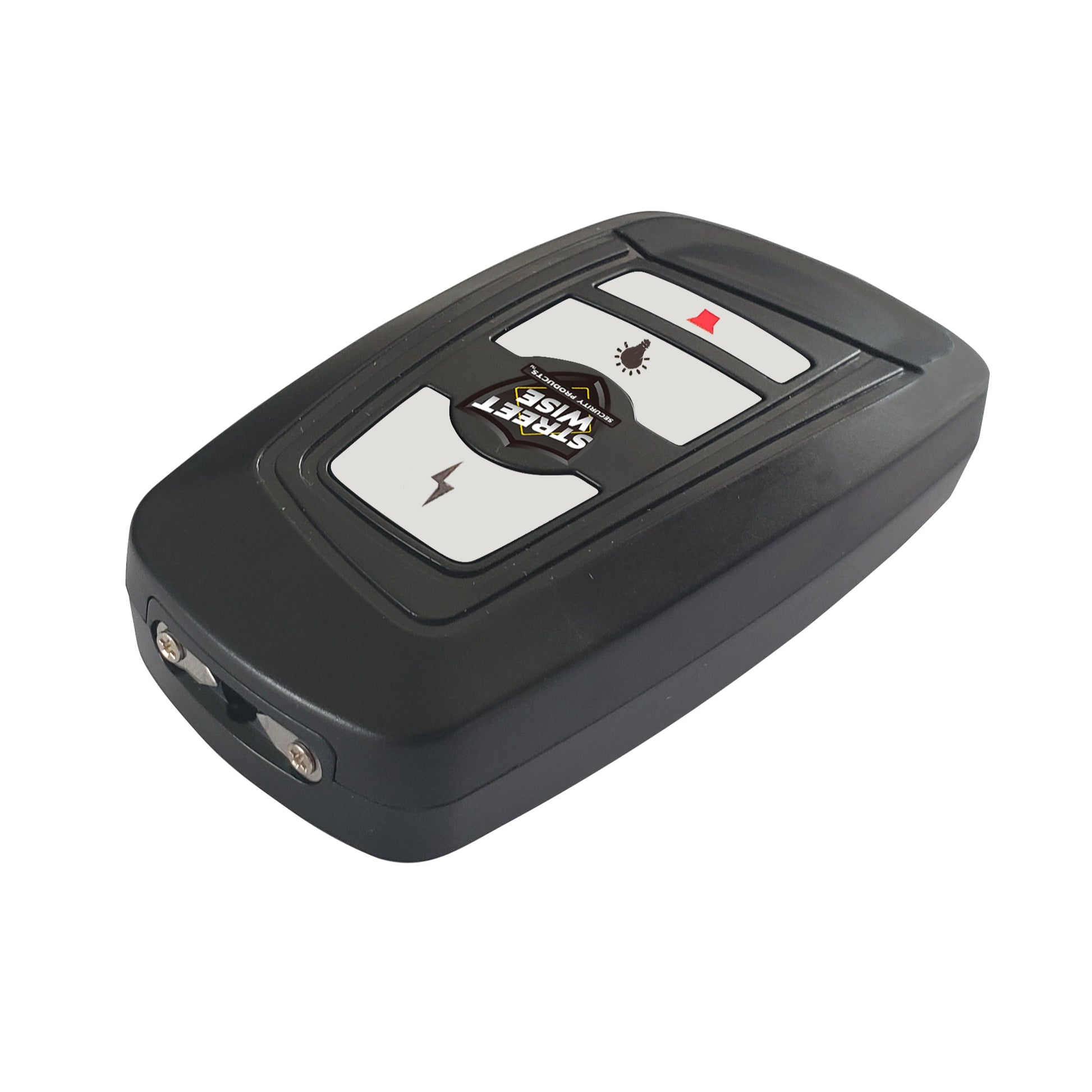 Razoer 23,000,000 Stun Gun - sleek and powerful self-defense tool with a slim design, combining high voltage output with easy protability, in white background.