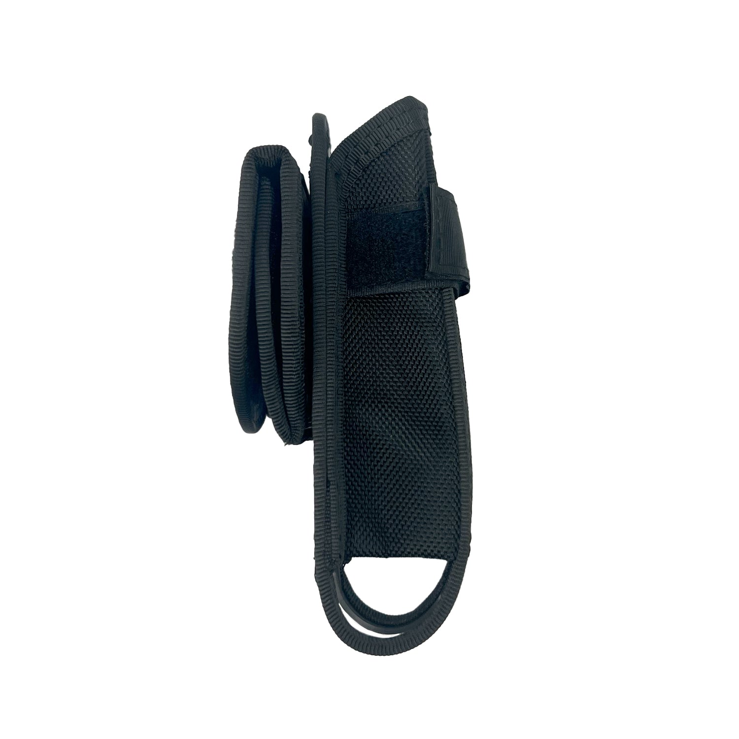 Rotating Universal Baton Holster – heavy-duty nylon/ABS holster designed for expandable batons (21–26"), featuring a 360° rotating belt mount with eight locking positions, Velcro-adjustable tension strap, open-top for fast draw, and reinforced attachment for secure carry, in white background.
