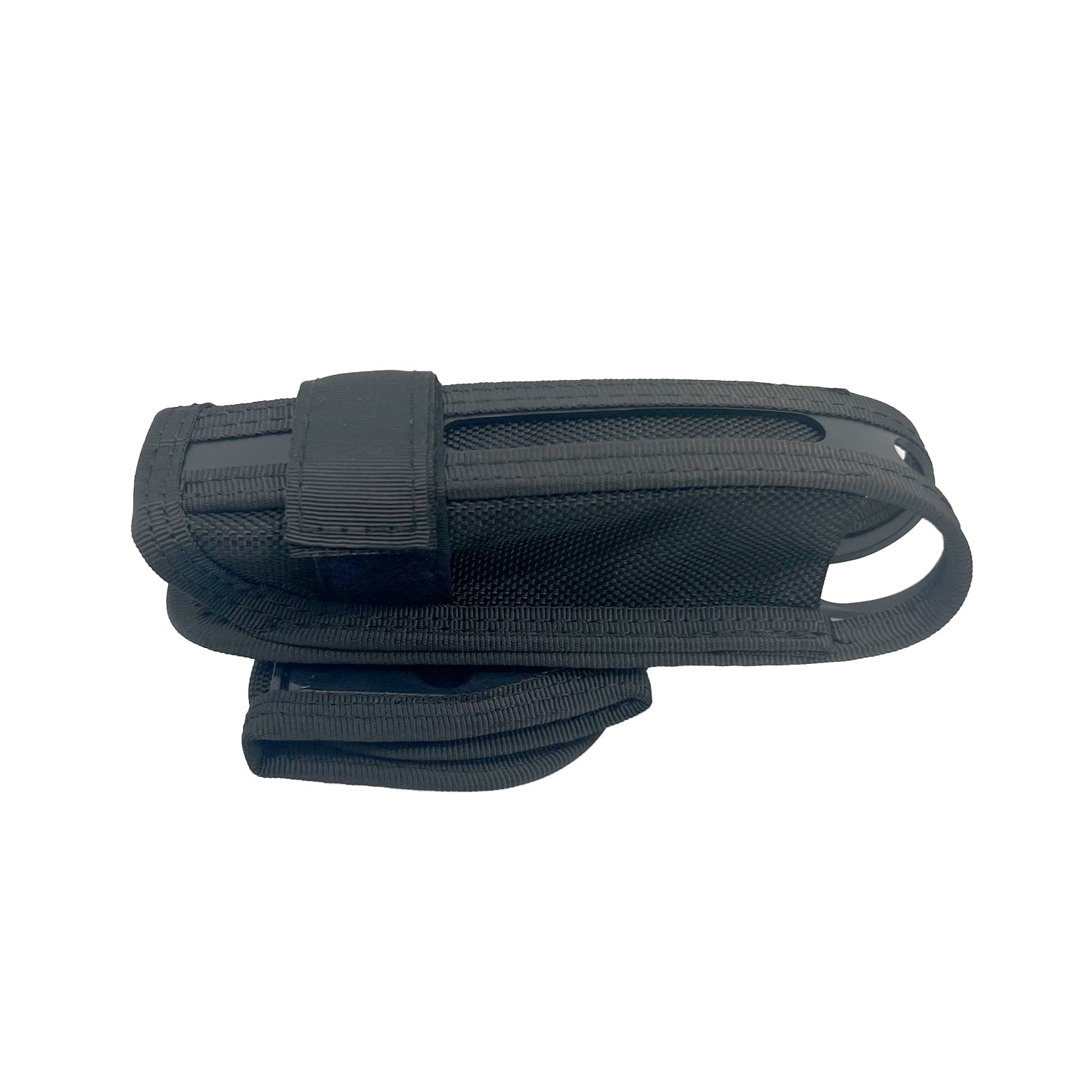 Rotating Universal Baton Holster – heavy-duty nylon/ABS holster designed for expandable batons (21–26"), featuring a 360° rotating belt mount with eight locking positions, Velcro-adjustable tension strap, open-top for fast draw, and reinforced attachment for secure carry, in white background.