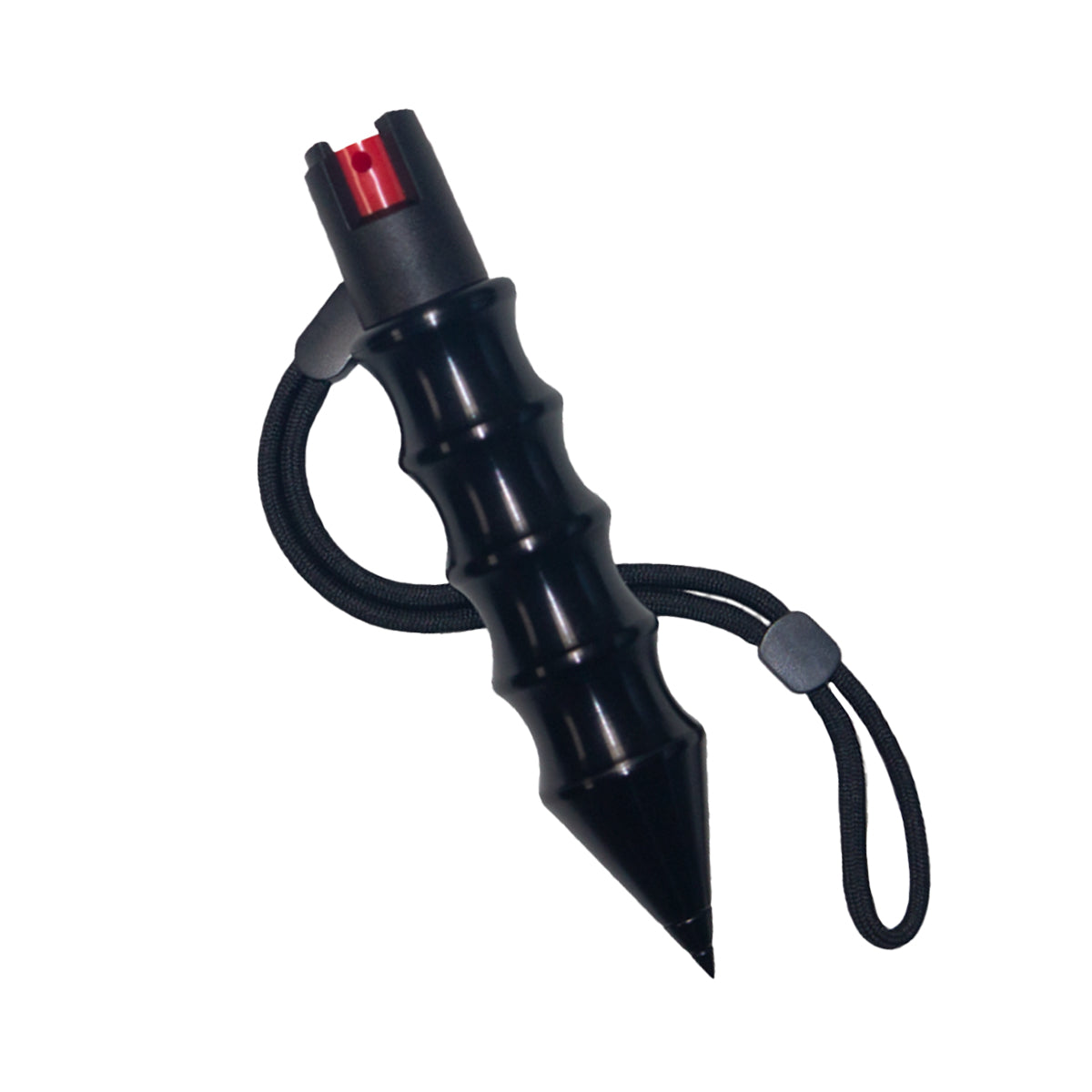 Self‑Defense Hammer Spray – dual-action self-defense tool featuring a military‑grade aluminum kubotan with integrated pepper spray and striking tip, designed for both close‑quarters hammer strikes and up to 7 ft ranged sprays. Includes wrist strap, UV dye, DNA‑collecting grooves, and refillable 0.5 oz canister, in white background.