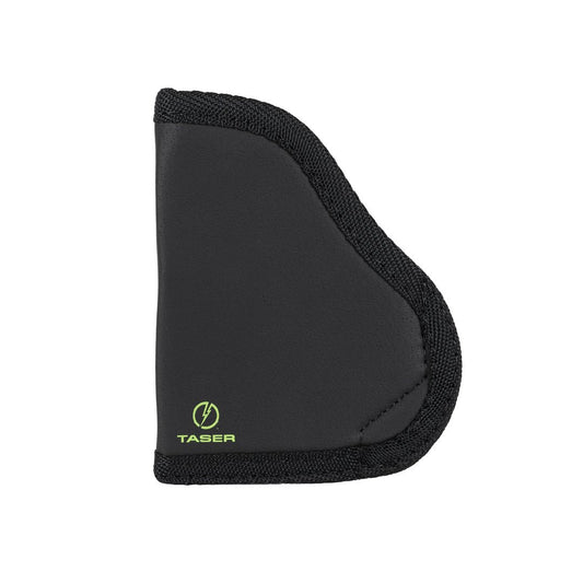 Sticky holster - versatile, non-slip holster designed to securely hold Taser Pulse or Pulse + without the need for clips or belts, in white background. 