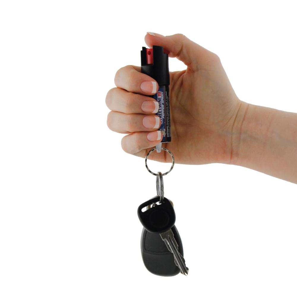 Streetwise 18 Pepper Spray 0.5 oz Safety Lock for personal defense, compact and easy to carry.