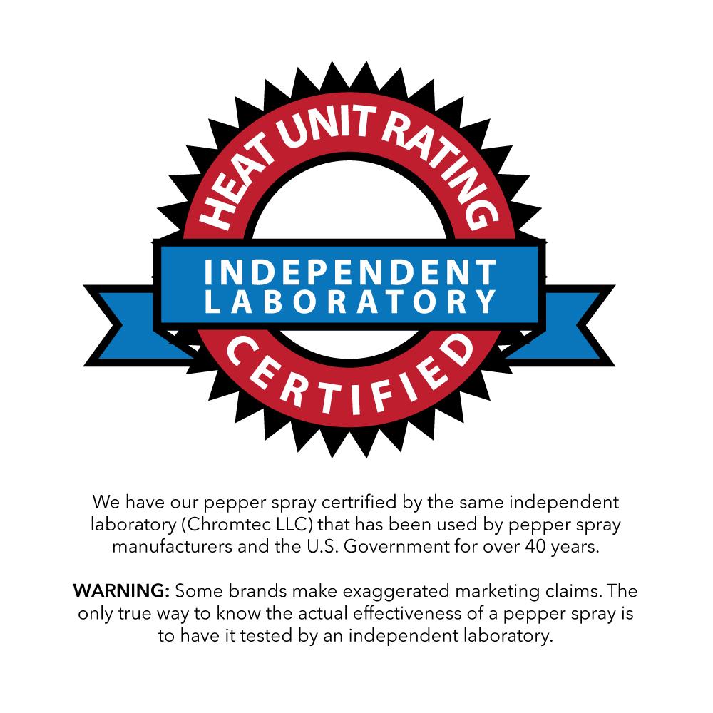 Streetwise 18 Stream Pepper Spray with Twist Lock Safety Cap heat rating certification.