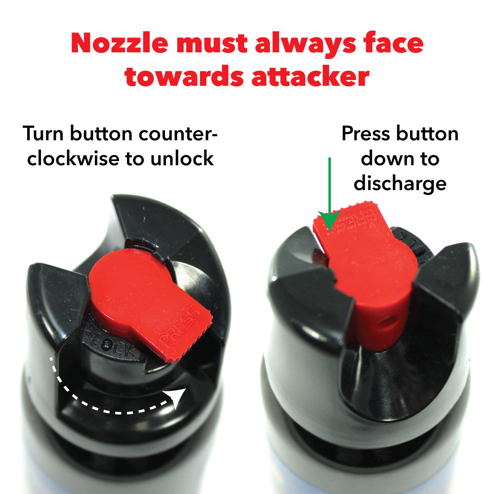 Streetwise 18 Stream Pepper Spray with Twist Lock Safety Cap on white background.