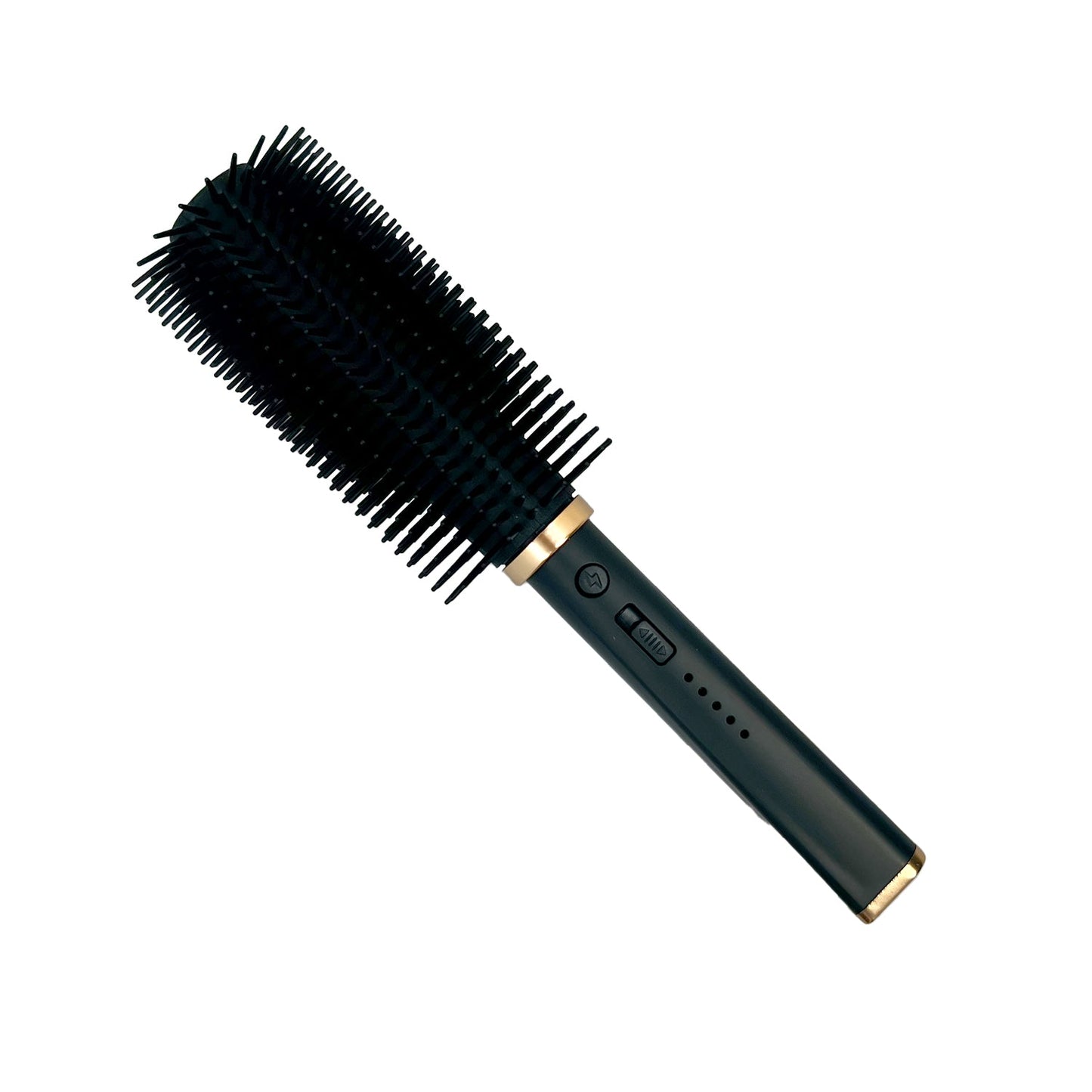 Streetwise Hair Fryer Brush Stun Gun – disguises as a functional hairbrush with a washable, removable head; reveals a high-voltage rechargeable stun gun and LED flashlight, features a USB-C charge port, on/off safety switch, rubberized grip, battery-level indicator, and compact ergonomic size for discreet carry, in white background.