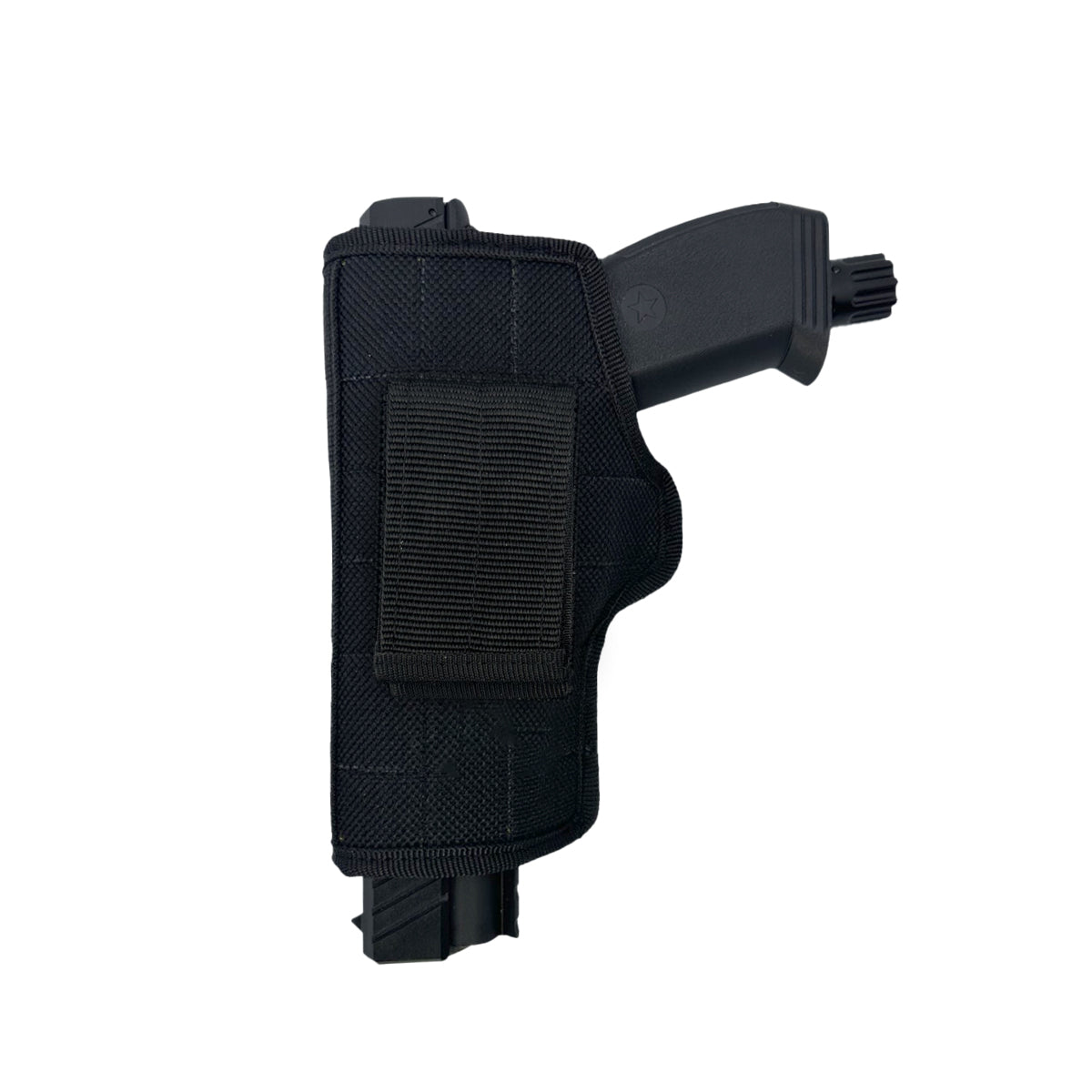 Streetwise “The HEAT” Pepper Launcher Heavy Duty Holster – rugged belt holster designed for the .50 caliber launcher, featuring adjustable retention straps, reinforced stitching, and an accessory pouch for spare CO₂ cartridges, in white background.