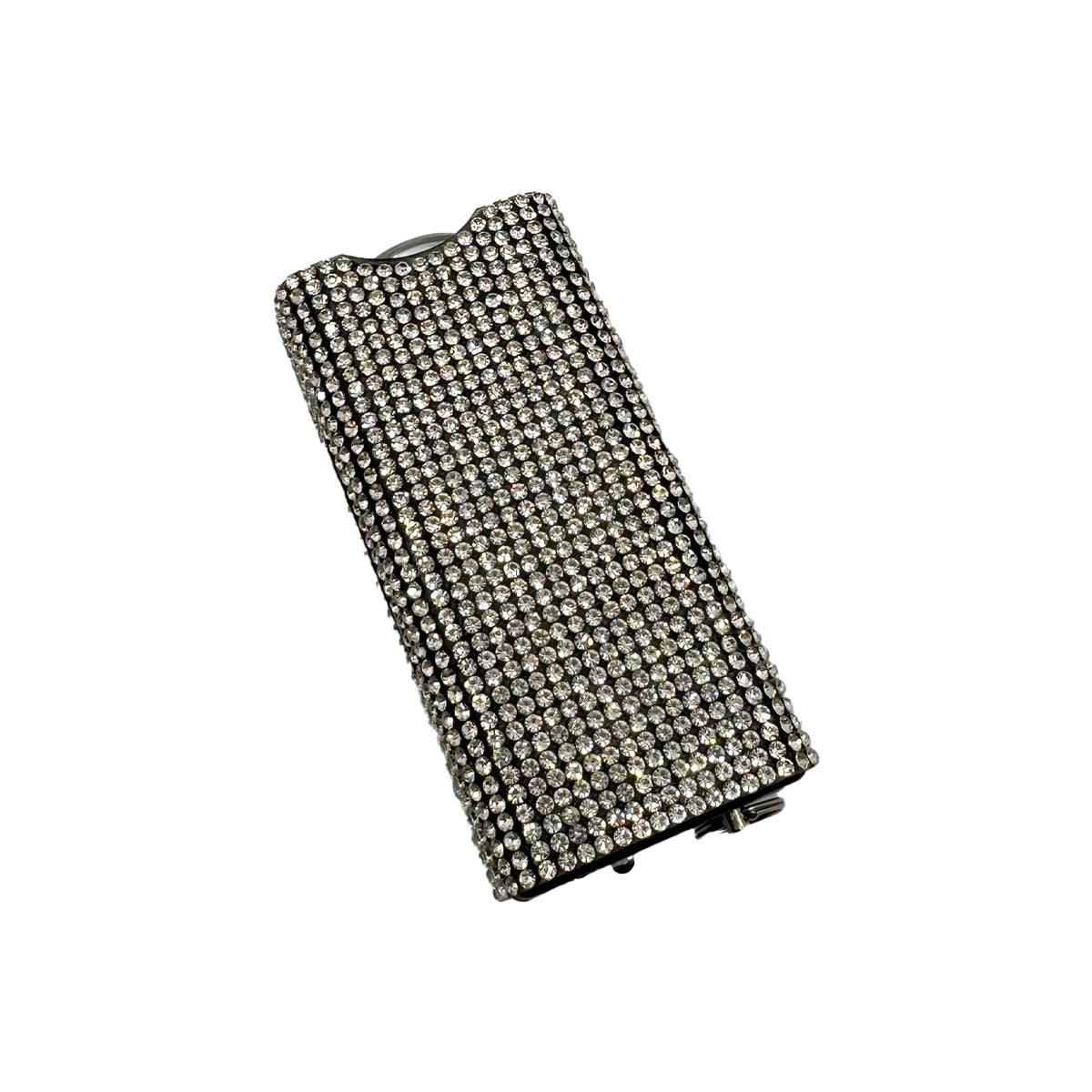 Streetwise Rhinestun Keychain Stun Gun – compact mini stun gun with stylish rhinestone exterior, built-in LED flashlight, micro-USB rechargeable battery, dual-safety switch, keyring attachment, and nylon holster; delivers powerful high-voltage shock in a fashion-forward design, in white background.