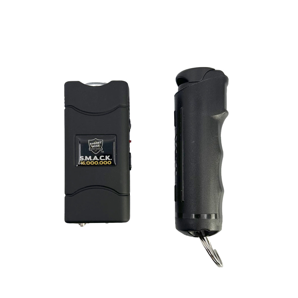 Streetwise Self‑Defense Keychain Combo – compact personal safety tool that combines a loud 130 dB alarm, LED flashlight, and shock delivery device on a keychain, designed for convenient everyday carry and quick access in emergencies, in white background.