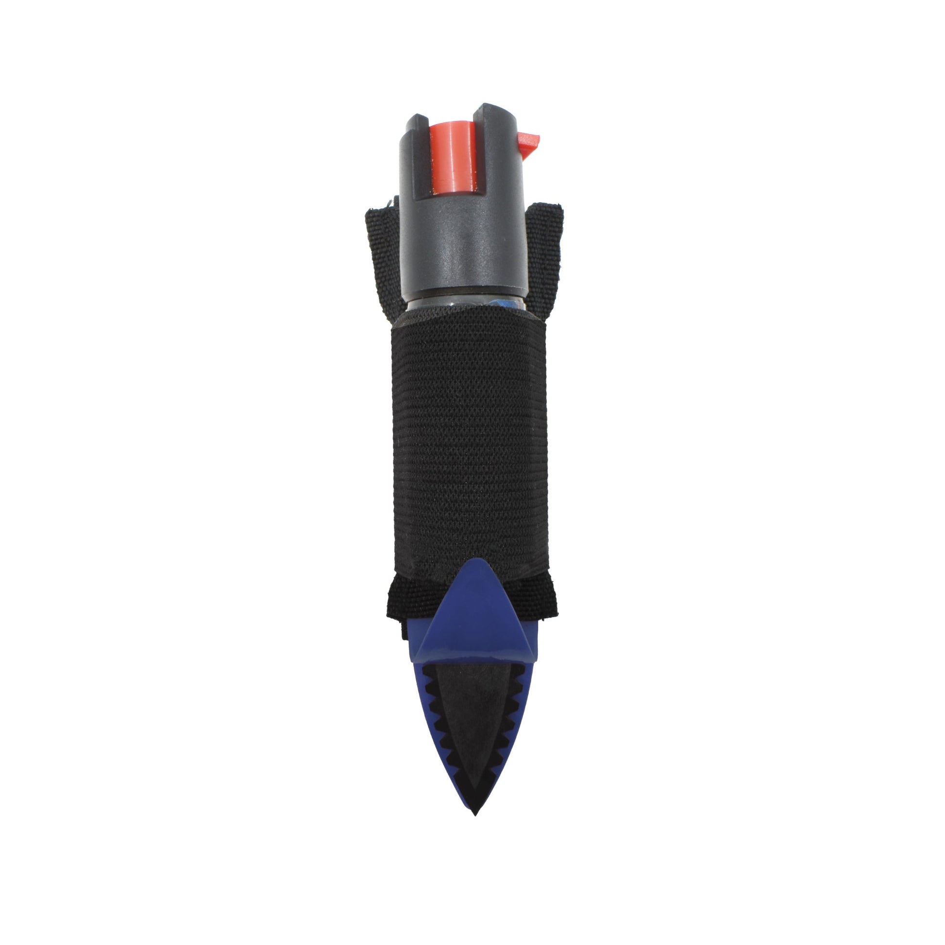 Strike-n-Spray Double Defender – versatile self-defense tool combining a striking weapon with an integrated pepper spray unit for dual protection, in white background.
