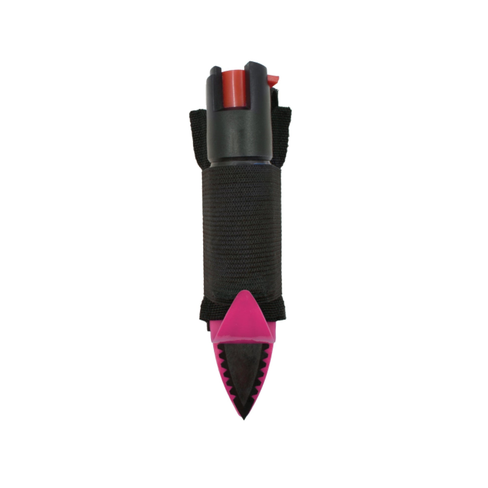 Strike-n-Spray Double Defender – versatile self-defense tool combining a striking weapon with an integrated pepper spray unit for dual protection, in white background.