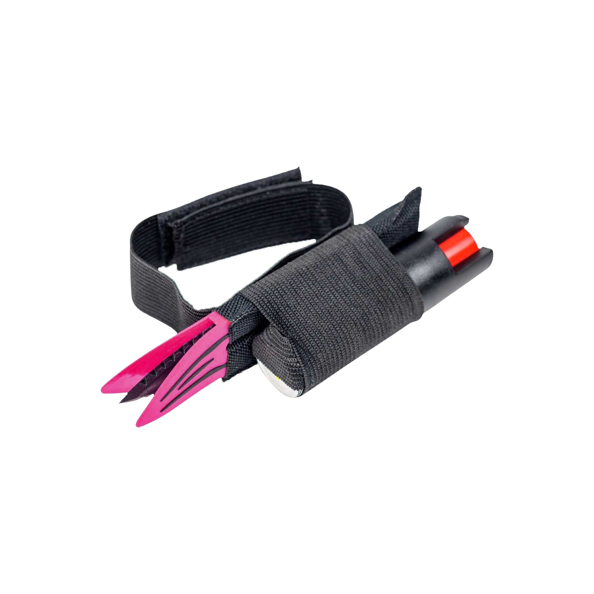 Strike-n-Spray Double Defender – versatile self-defense tool combining a striking weapon with an integrated pepper spray unit for dual protection, in white background.