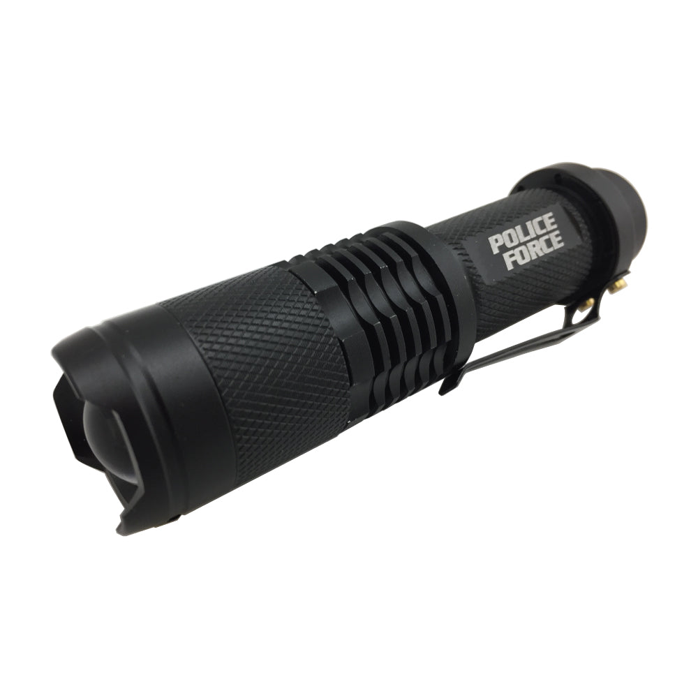 Tactical T6 LED Flashlight – high-intensity flashlight with T6 LED technology, designed for superior brightness and durability in tactical and outdoor use, in white background.