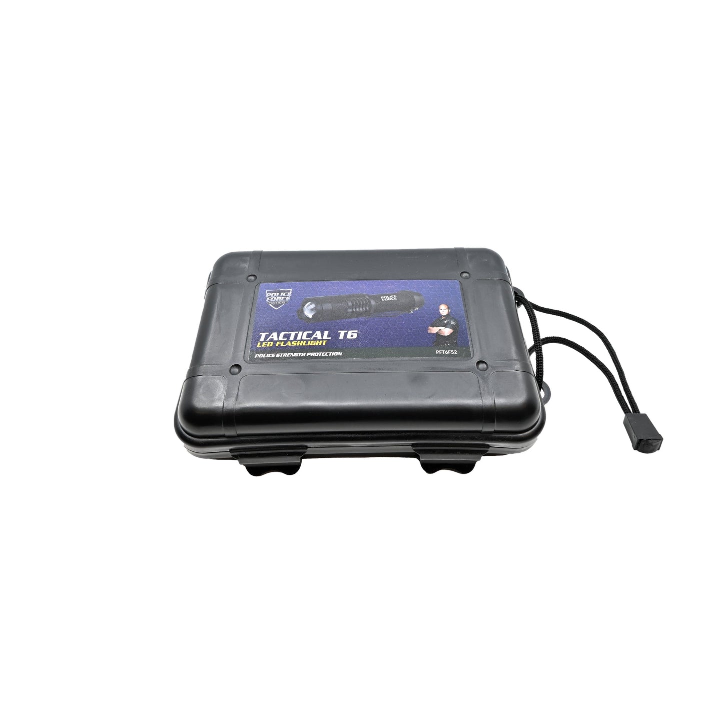 Case for Tactical T6 LED Flashlight – high-intensity flashlight with T6 LED technology, designed for superior brightness and durability in tactical and outdoor use, in white background.