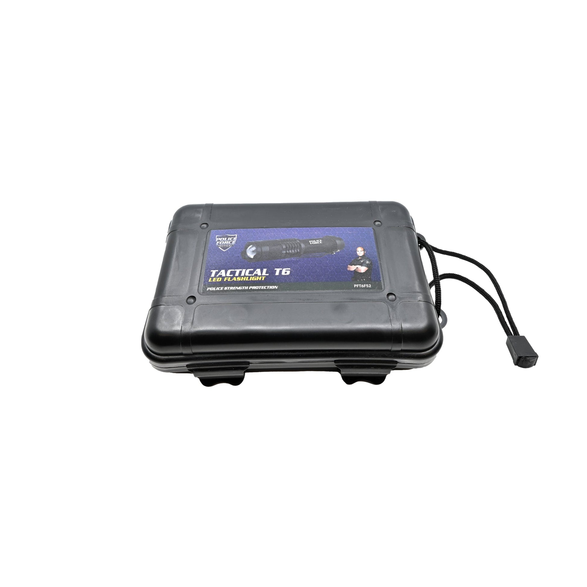 Case for Tactical T6 LED Flashlight – high-intensity flashlight with T6 LED technology, designed for superior brightness and durability in tactical and outdoor use, in white background.