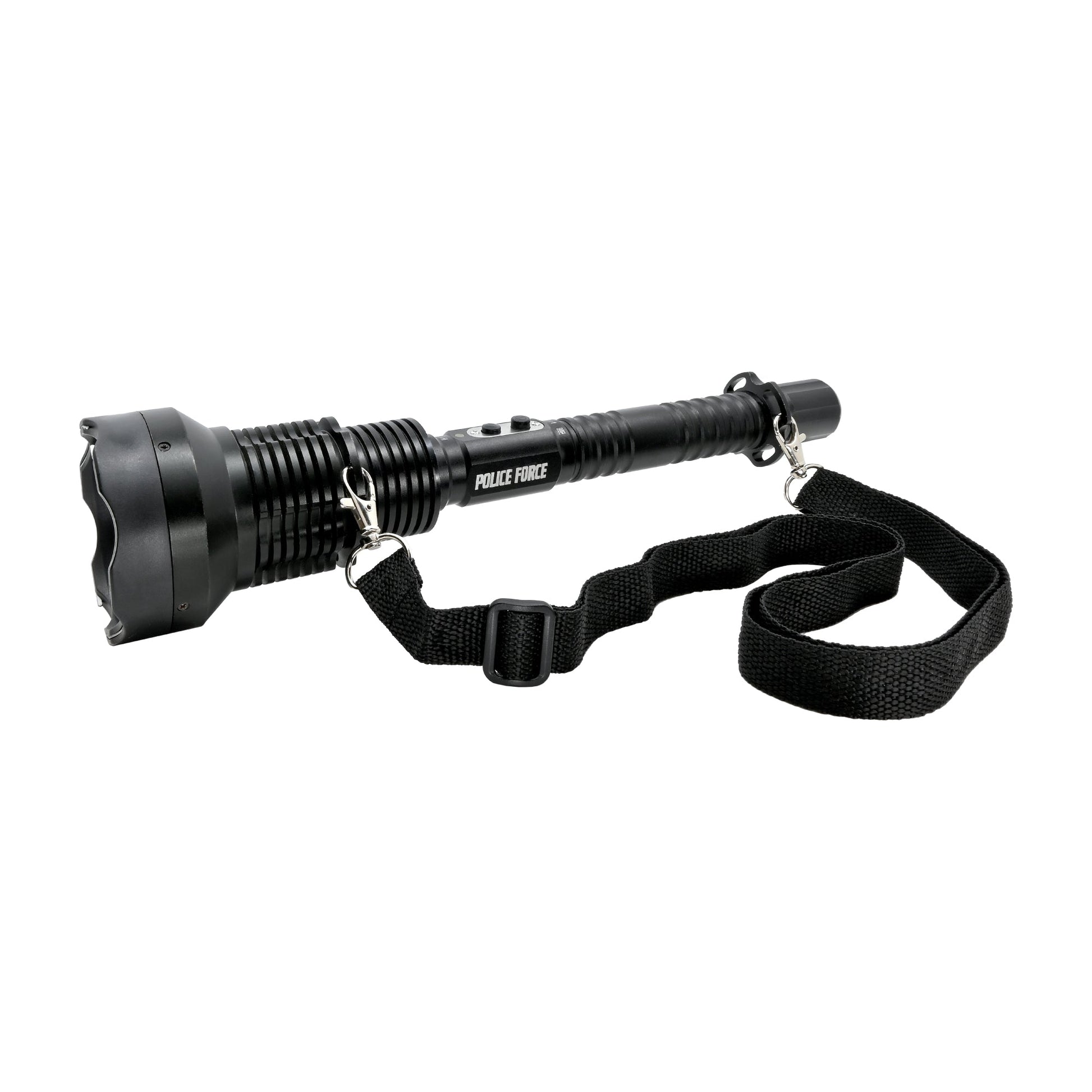 Tactical Torch Stun Flashlight 17,000,000 – durable self-defense flashlight combining high-voltage stun capability with a bright, tactical beam, in white background.