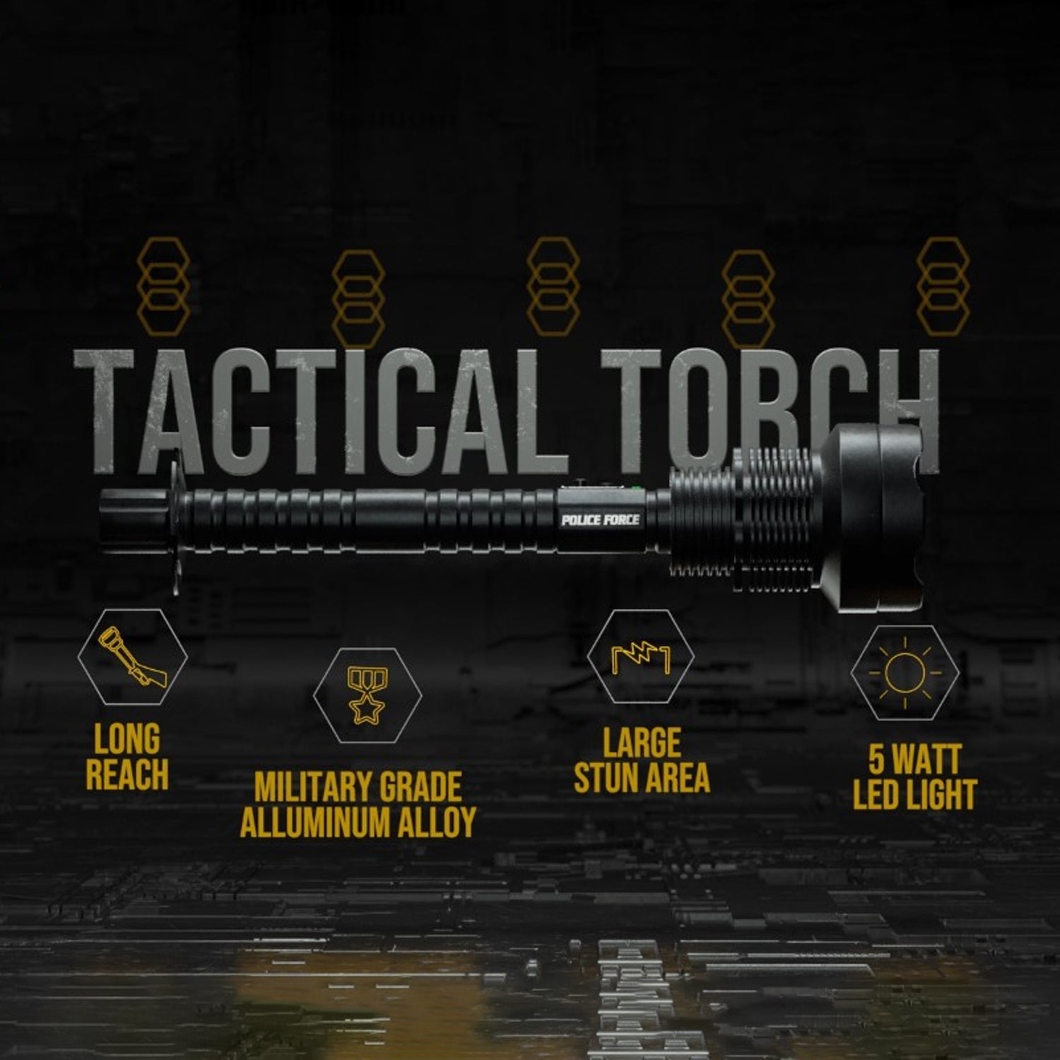 Features of Tactical Torch Stun Flashlight 17,000,000 – durable self-defense flashlight combining high-voltage stun capability with a bright, tactical beam.