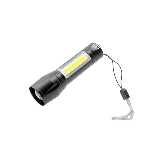 Tactical XPE/COB Mini Flashlight – compact flashlight featuring dual XPE and COB LED technology for versatile and powerful lighting in a small form factor, in white background.