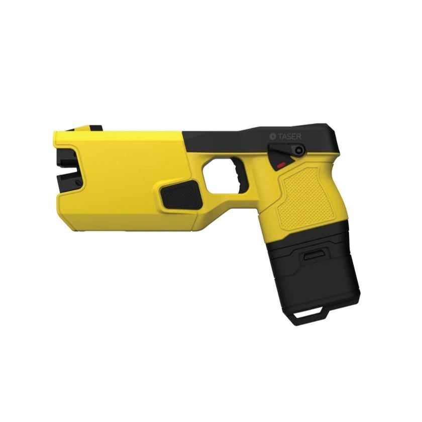 Taser 7 CQ - close-quarters conducted energy weapon designed for law enforcement and personal defense, providing effective stopping power at short range, in white background.