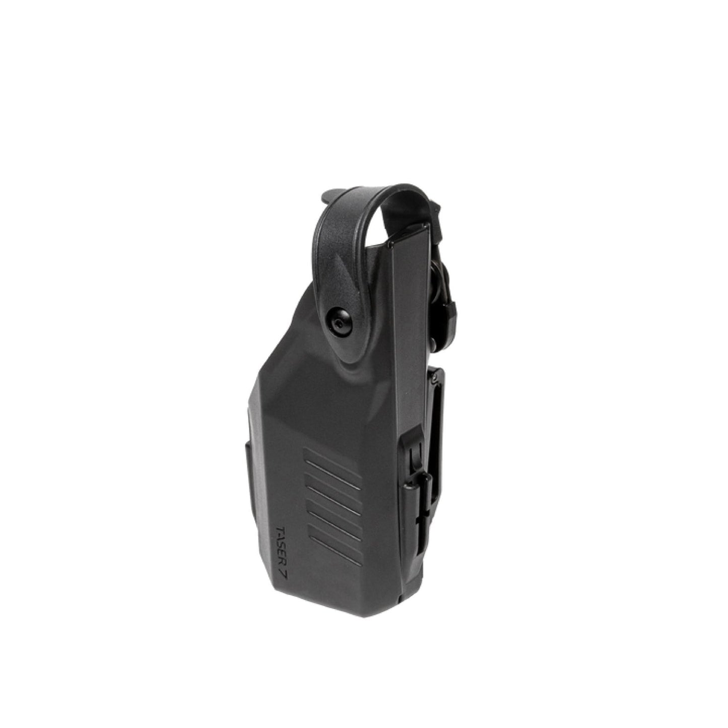 TASER® 7 CQ Safariland Holster – durable, duty-grade holster designed specifically for the TASER 7 CQ, offering secure retention and easy access, in white background.