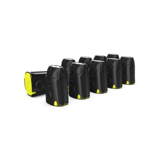 10-Pack of Live Cartridges for TASER C2/Bolt/Pulse/Pulse+ – replacement cartridges compatible with TASER C2, Bolt, Pulse, and Pulse+ devices, each equipped with a primer, gas capsule, probes, serialized tags, and conductive wires, offering a range of up to 15 feet, in white background.