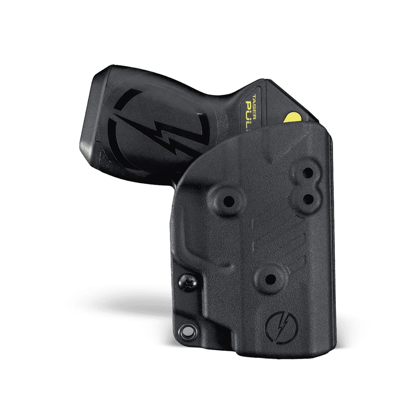 Taser Pulse Holster - inside-the-waistband (IWB) holster designed for concealed and comfortable carrying of the Taser Pulse self-defense device, in white background.