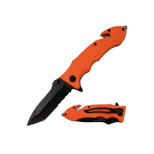 Trigger Action 10” Knife – large folding knife with rapid assisted opening, designed for heavy-duty tasks and self-defense situations, in white background.